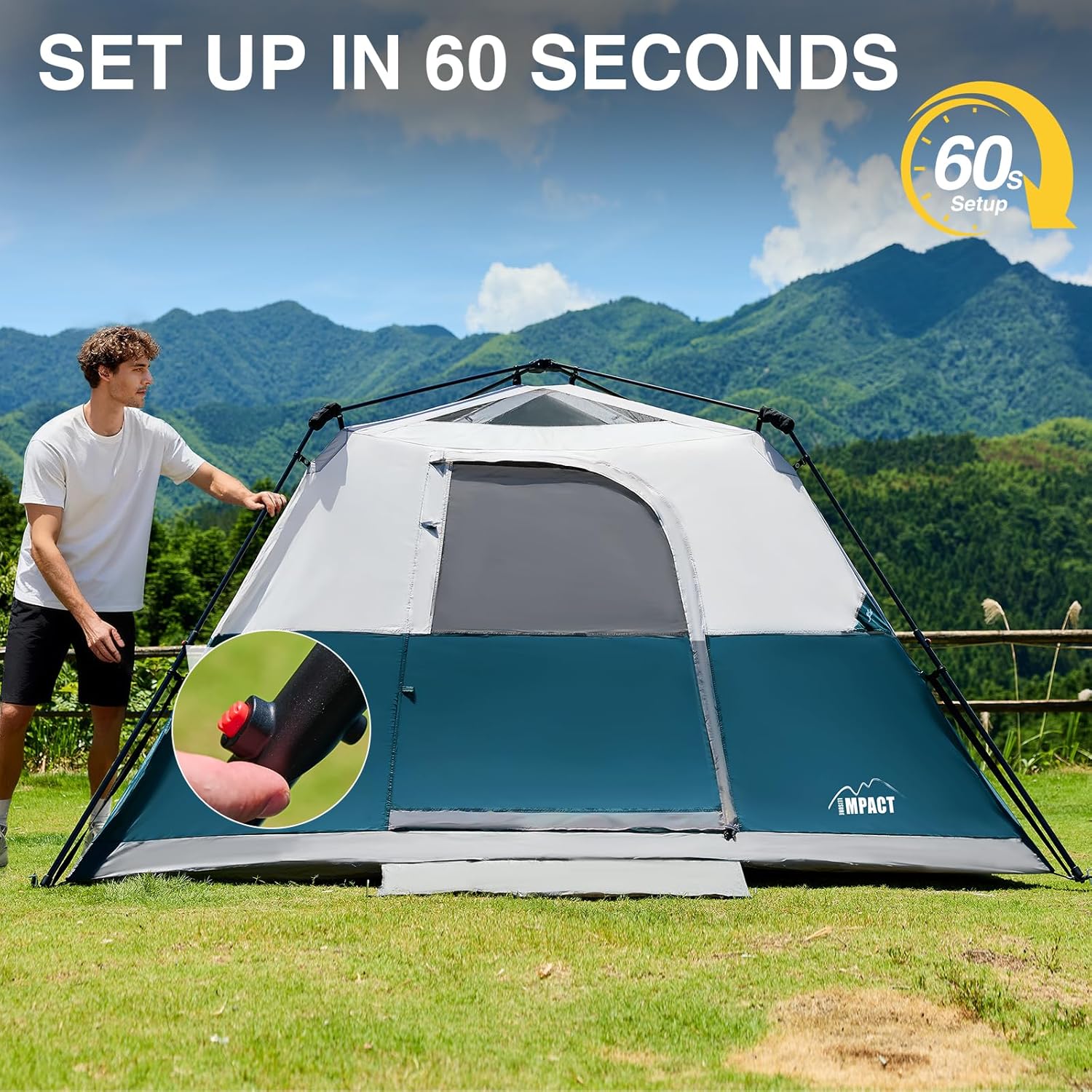 6 Person Instant Camping Tent with Rainfly, 60s Easy Setup Family Cabin Tent 10x9ft, 1200mm Waterproof & Skylight Ventilation, Portable Shelter for Outdoor Camping, Hiking, Backyard