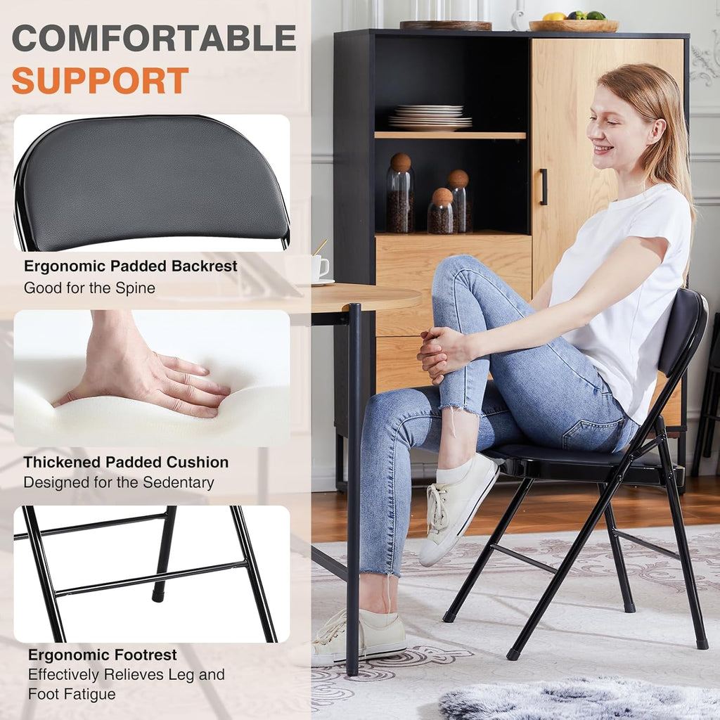 Sweetcrispy Folding Chair 12 Pack, Leather Padded Folding Chairs, Sturdy Metal Foldable Chairs, Easy to Use and Store, Outdoor and Indoor, for Home, Office, Party, Comfy