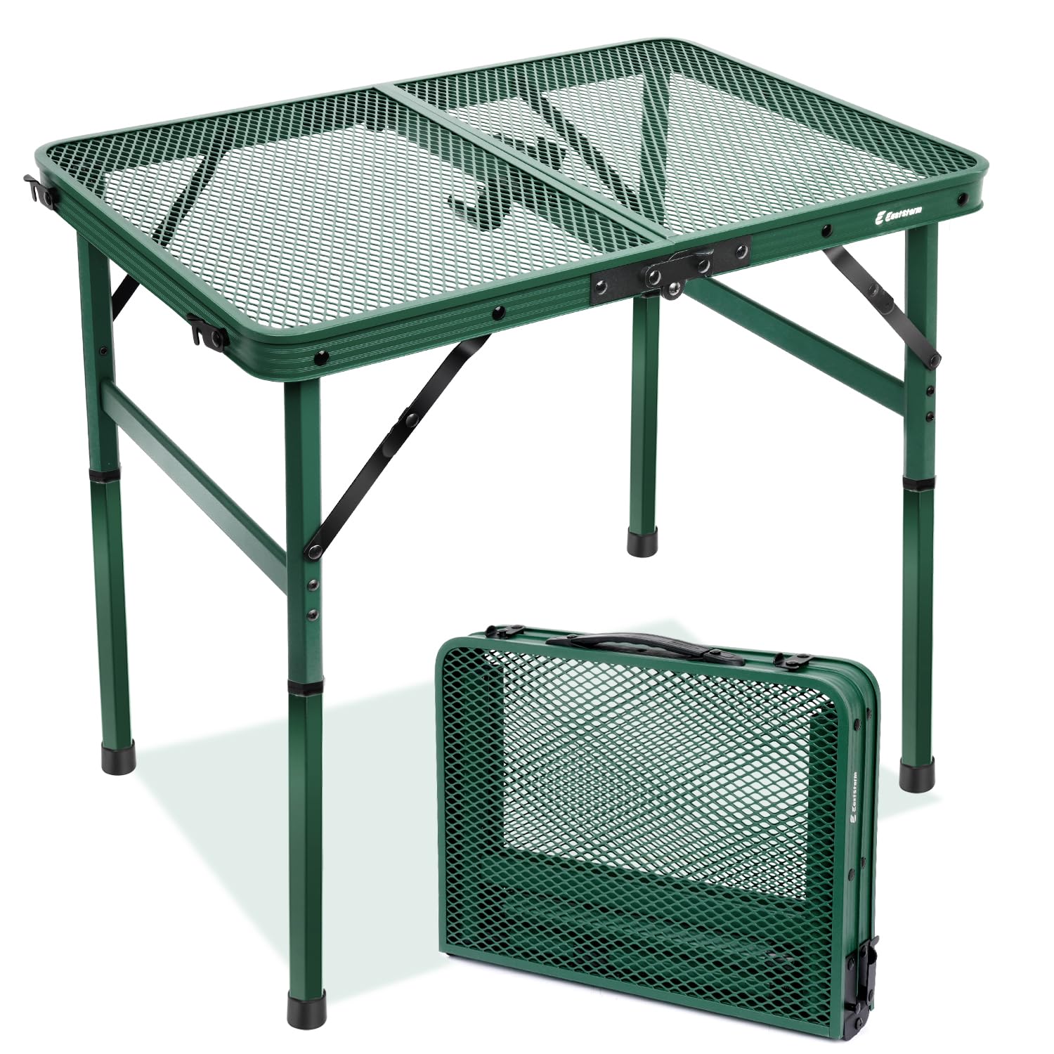 2Ft Small Folding Table with Carry Handle, Camping Table Adjustable Height 10.6–22 in, Black Metal Mesh, Portable & Compact for Outdoor/Indoor,Grill Table, 23.6×15.8 in, 4 lb, 66 lb Capacity