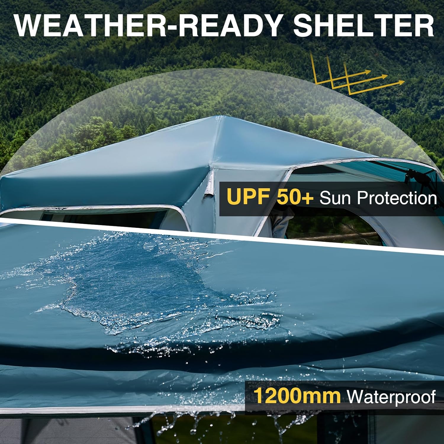 6 Person Instant Camping Tent with Rainfly, 60s Easy Setup Family Cabin Tent 10x9ft, 1200mm Waterproof & Skylight Ventilation, Portable Shelter for Outdoor Camping, Hiking, Backyard