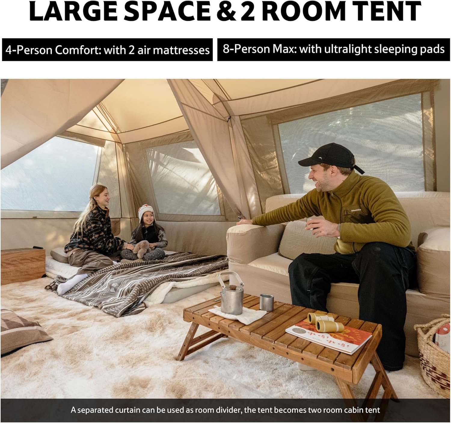 Naturehike Village Lite Camping Tent, 60S Easy Setup Instant Tents for Camping, Double Layer 4/8 Person Tent with with Full Rainfly