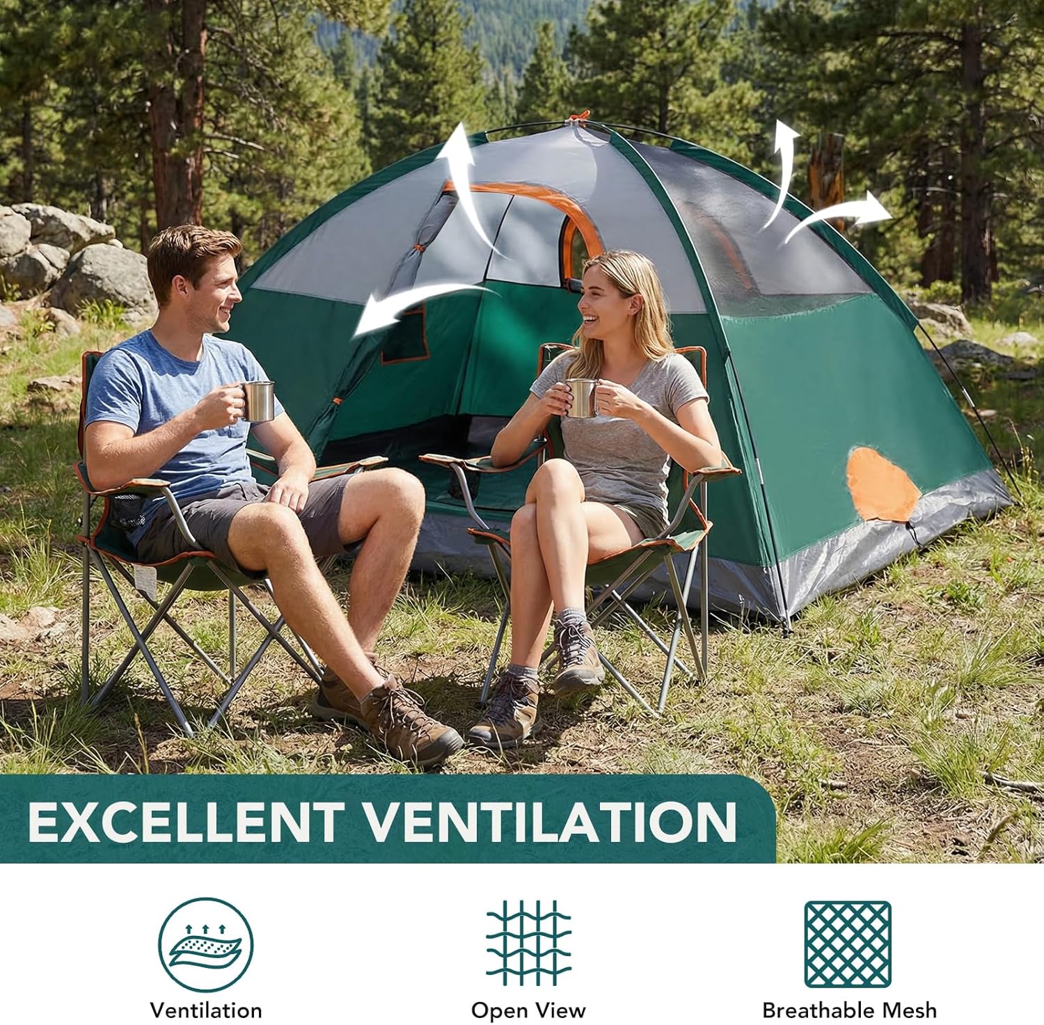 OLIXIS Camping Tent 2/4/6 Person, Waterproof Windproof Dome Tent with Multi-Directional Ventilation, Quick 5 Min Setup for Family Outdoor, Backpacking, Hiking