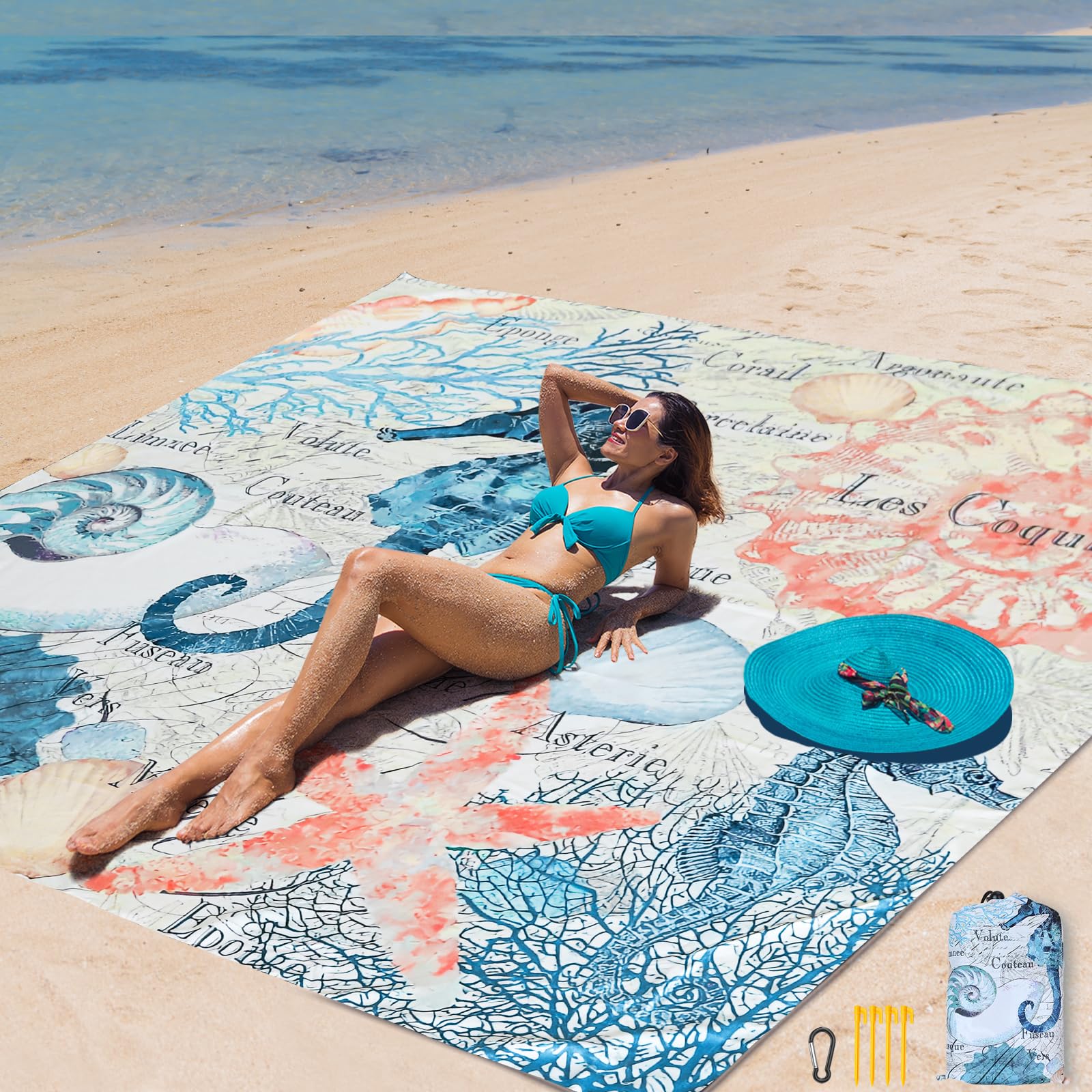 AISPARKY Beach Blanket Waterproof Sandproof Extra Large, Oversized Beach Mat, Quick Drying&Compact&Lightweight, Picnic Blankets Vacation Essentials for Outdoor Beach Camping (108" X 120" (8 Person))
