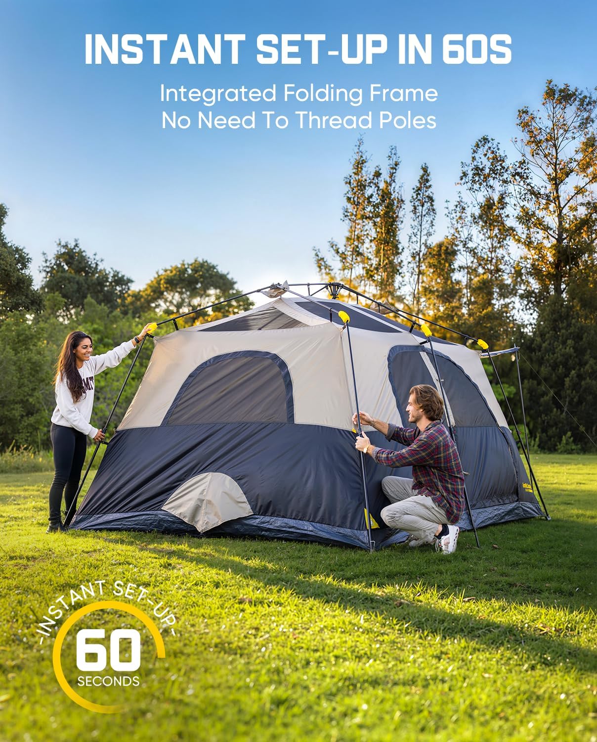 FanttikOutdoor Zeta C8/C10 Apex Camping Tent, 8/10 Person Instant Cabin Tent Setup in 60s, Family Tent with Carry Bag for Family Camping & Hiking, Waterproof, Upgraded Ventilation