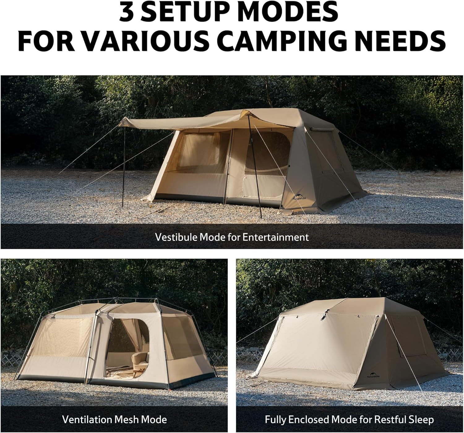 Naturehike Village Lite Camping Tent, 60S Easy Setup Instant Tents for Camping, Double Layer 4/8 Person Tent with with Full Rainfly