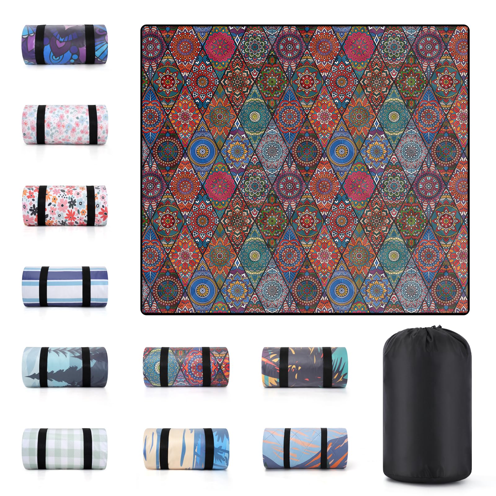 60x80" Large Picnic Blankets Waterproof Outdoor Portable Beach Blanket Weatherproof Patios Grass Park Lawn Tent Ground Mat Summer Camping Rv Supplies Car Travel Hiking Family Must Haves Gifts